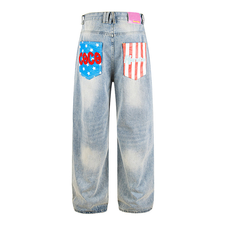Ladies Wide High-Waist Jeans in Vintage Look with Elastic Hem and Statement Embroidery Amarae