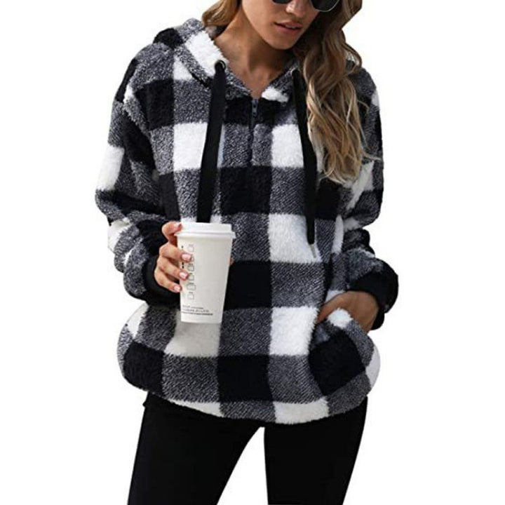 Plaid cozy coat for women with high collar Lune London