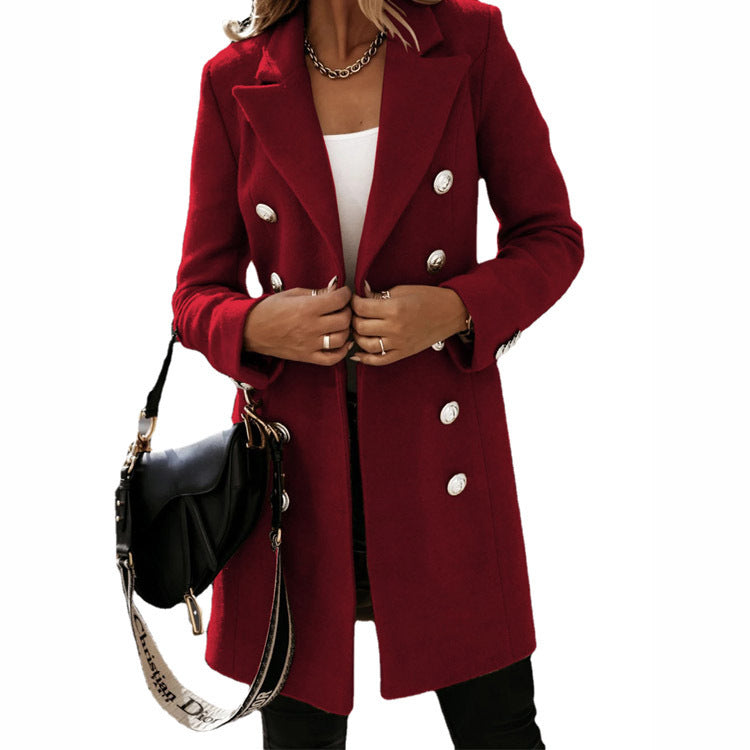 Manteau en laine élégant pour femmes avec patte de boutonnage double et large revers Chic & Stil