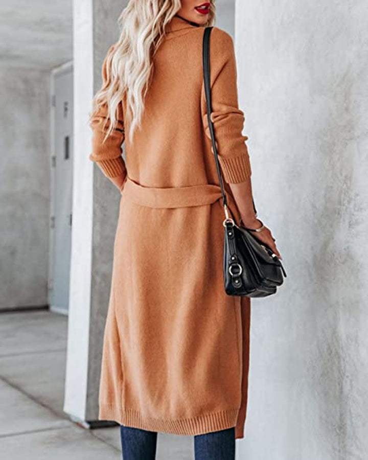Women’s knitted coat with a wrap effect and practical pockets Lune London