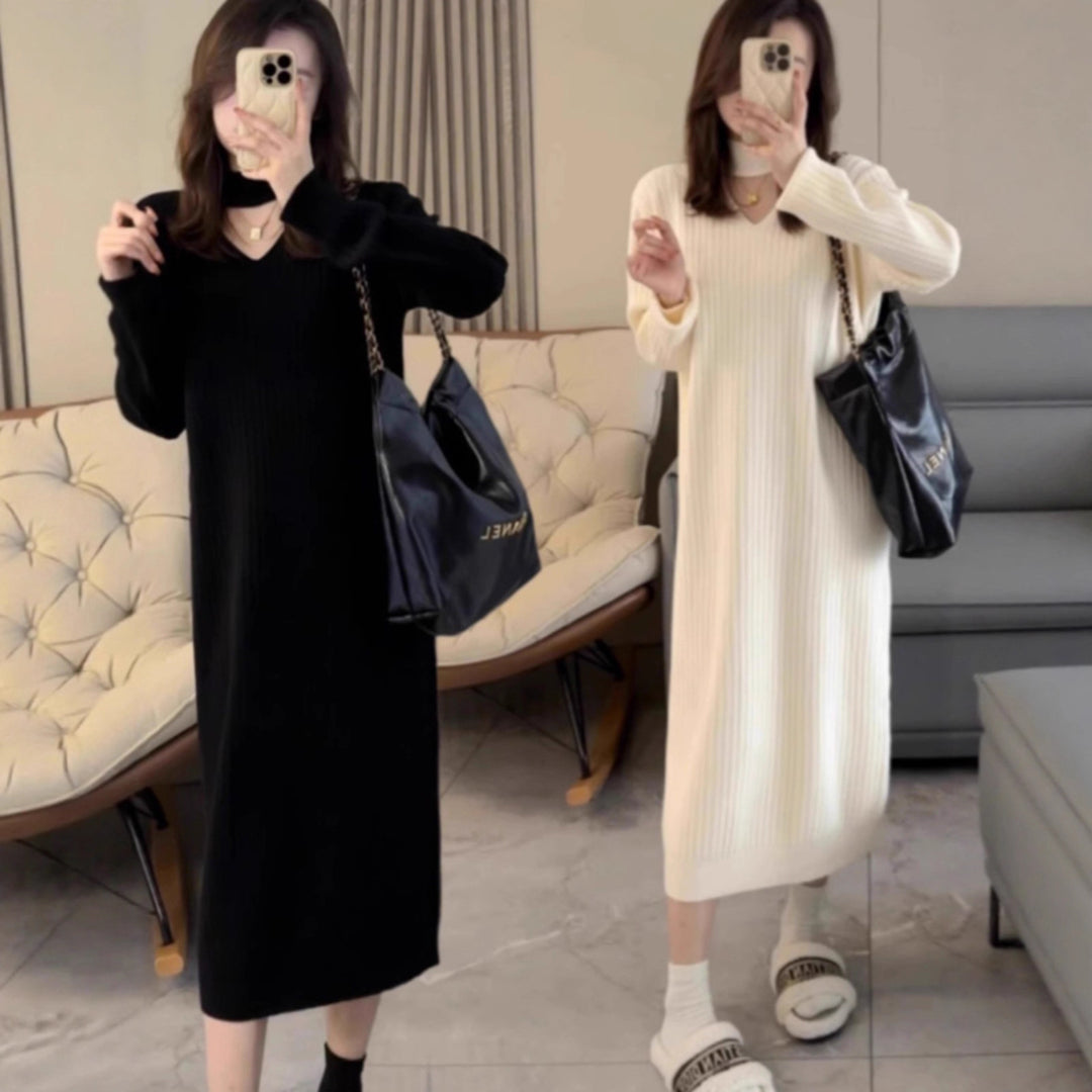 Knitted dress for women with an elegant ribbed structure Lune London