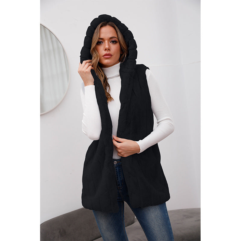 Ladies Elegant Hooded Faux Fur Vest Lune London