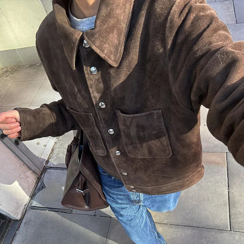 Elegant suede jacket for women with side pockets Amarae