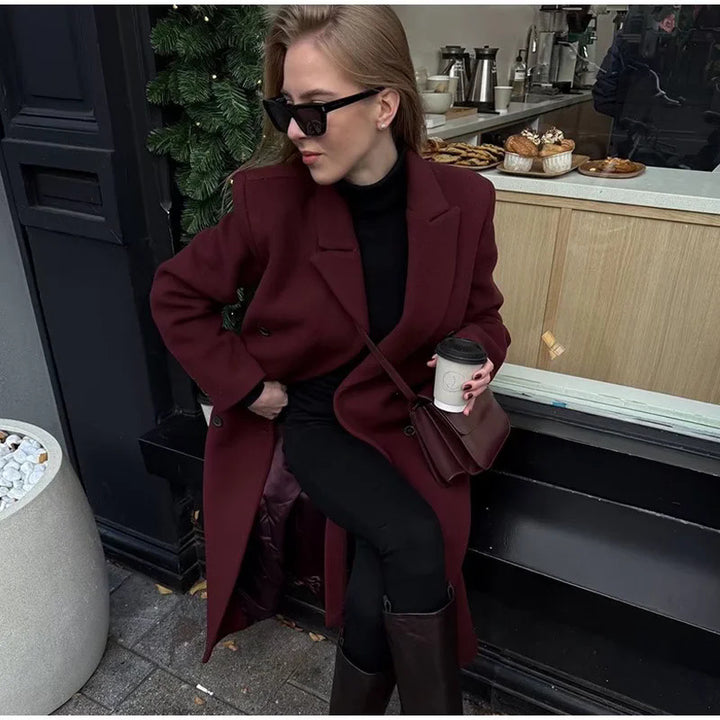 Elegant long coat with long sleeves for women in double-breasted style Lune London