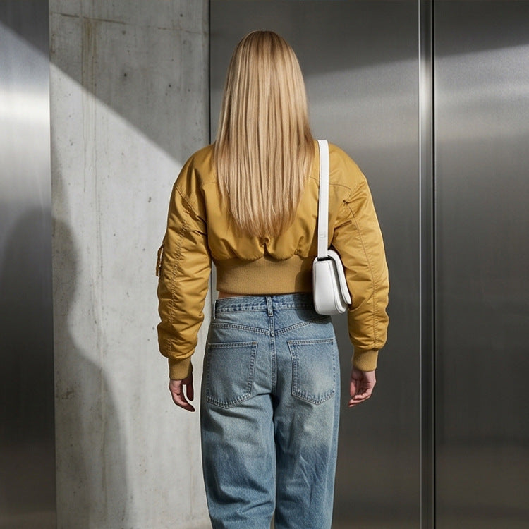 Women’s Short-Cut Utility Bomber Jacket with Practical Pockets and Ribbed Cuffs Amarae