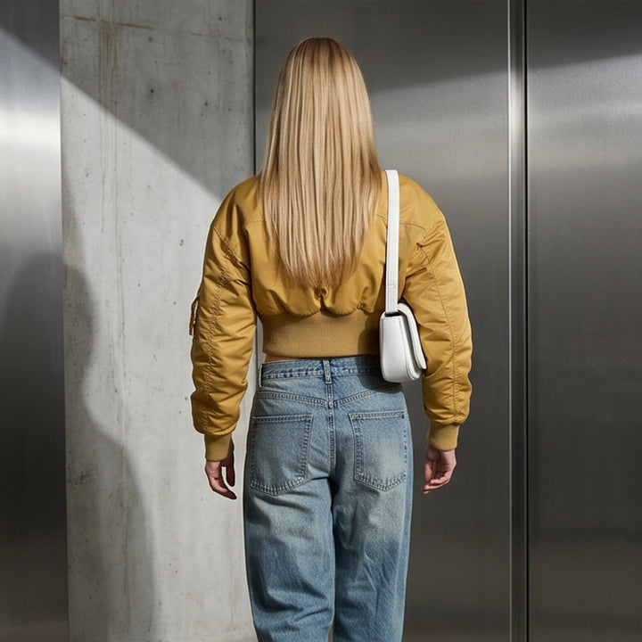 Women’s Short-Cut Utility Bomber Jacket with Practical Pockets and Ribbed Cuffs Amarae