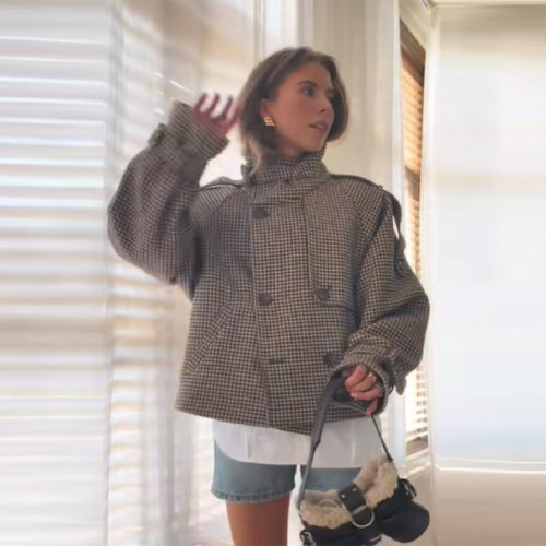 Ladies Houndstooth Oversized Short Jacket Amarae
