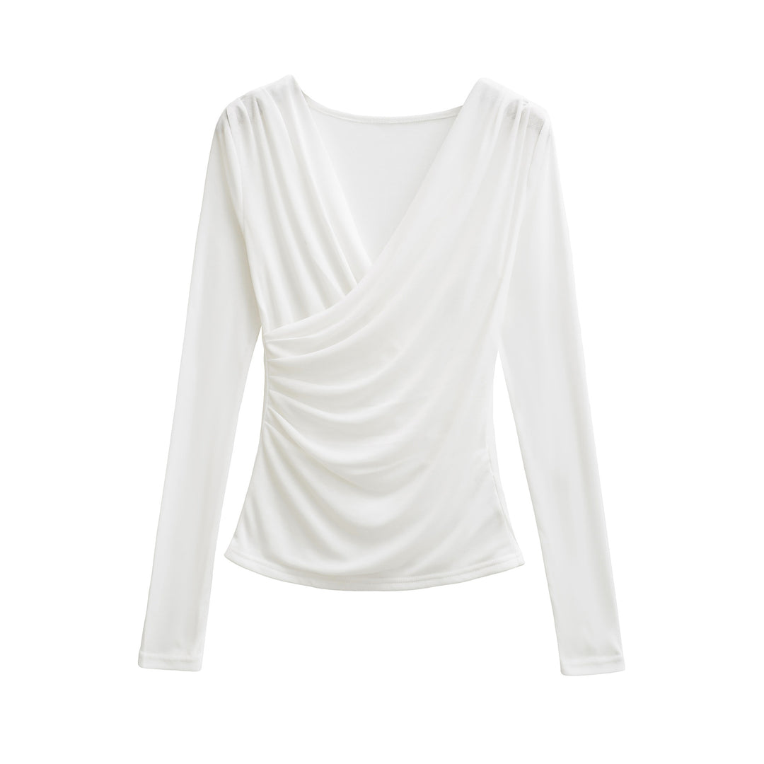 Women's Draped Long Sleeve with V-Neck and Side Gathering Amarae