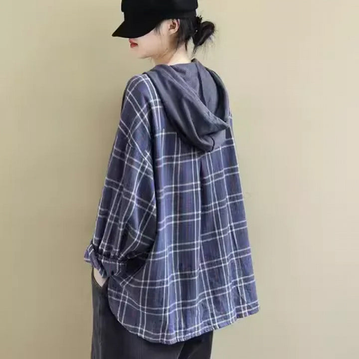 Women's hoodie with casual checkered appliqué and soft inner lining Chic & Stil