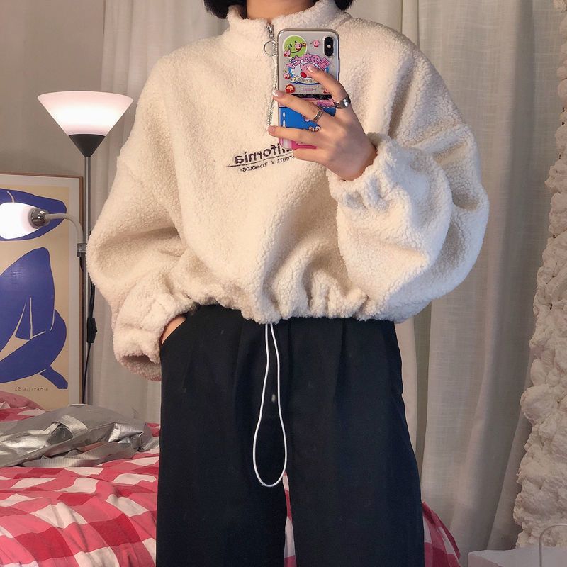 Women’s fleece pullover with stand-up collar and zipper Chic & Stil