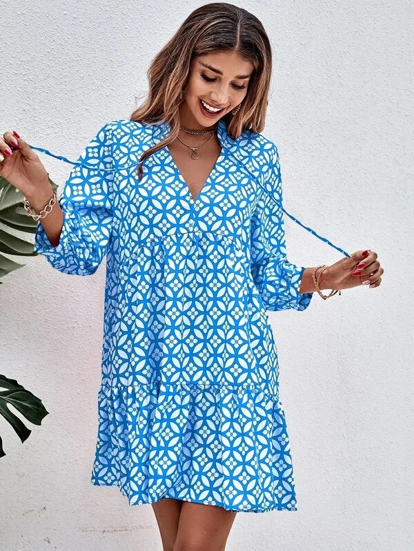 Boho style summer dress for women with a flowy cut and ruffle details Lune London