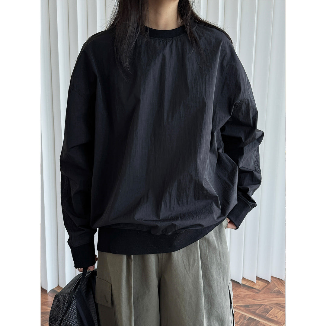 Women's Light Oversized Sweatshirt with Nylon Overlay and Ribbed Cuffs Amarae