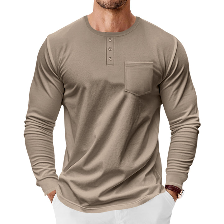Men's long sleeve Henley shirt with practical chest pocket and trendy button details Lune London