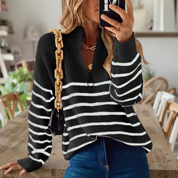 Pull en tricot pour femme avec fermeture éclair tendance et motif à rayures Chic & Stil