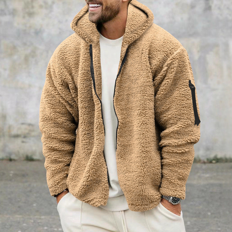 Cozy fleece jacket for men with hood and practical zippers Lune London