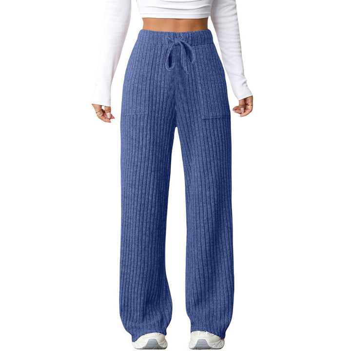 Ladies Wide Ribbed Lounge Pants with Drawstring and Patch Pockets Amarae