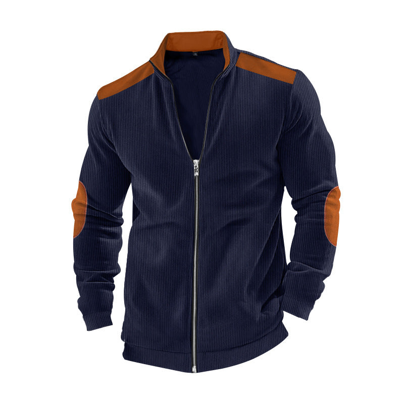 Sporty knitted jacket for men with contrasting leather applications Lune London
