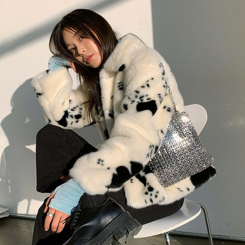Comfortable plush jacket for women with cow pattern Amarae