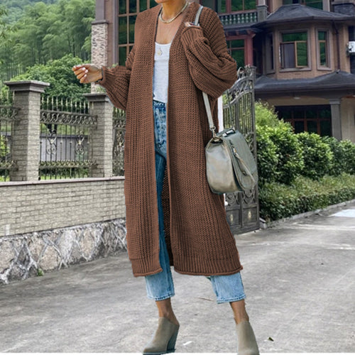 Ladies long knit cardigan with a coarse knit appearance and a loose fit Amarae