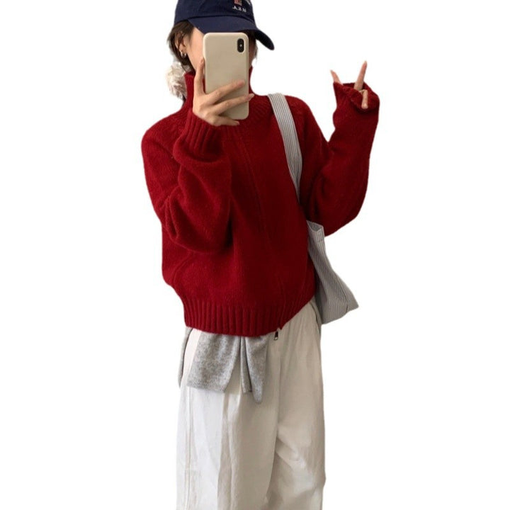 Cardigan pour femmes en tricot épais avec col montant et fermeture éclair pratique Chic & Stil