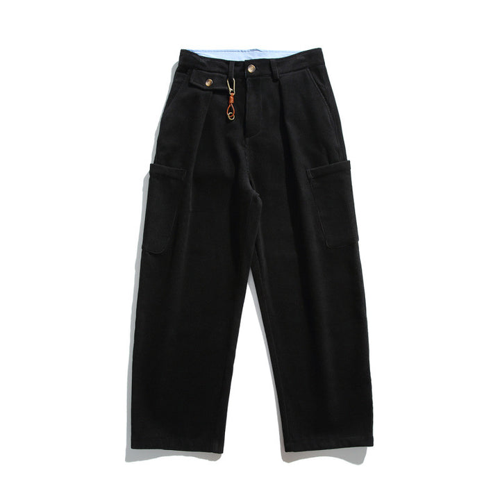 Men's Wide Corduroy Cargo Pants with Pleats, Applied Side Pockets and Relaxed Fit Amarae
