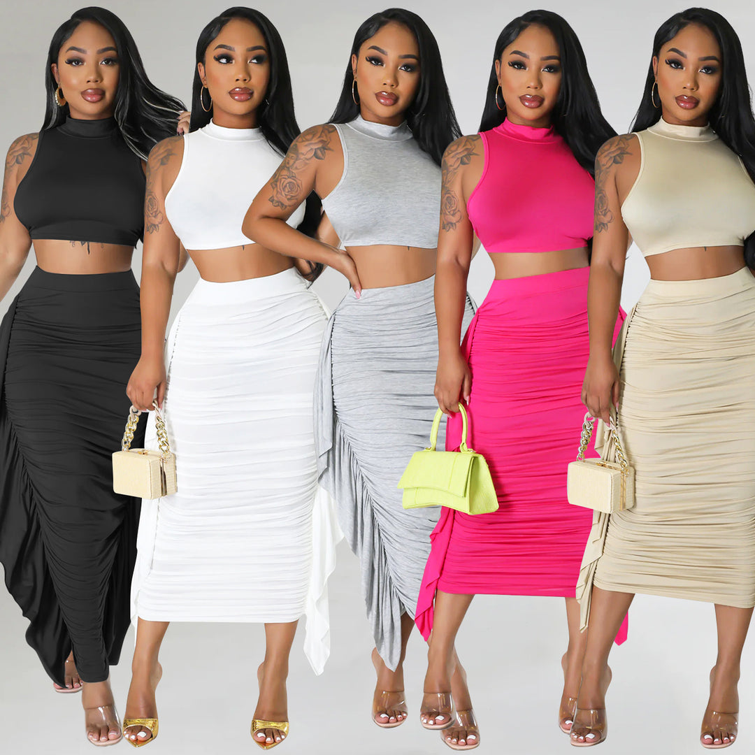Gathered midi skirt set for women and trendy crop top Lune London