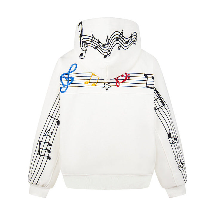 Women's Oversized Hoodie with Musical Notes Embroidery and Ribbed Hem Amarae