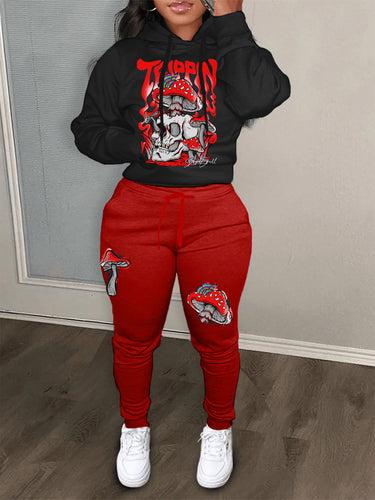 Women's hoodie and jogger pants set with a creative mushroom design Amarae