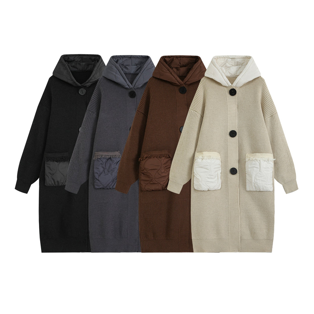Women's knitted coat with quilted hood and padded pockets Amarae