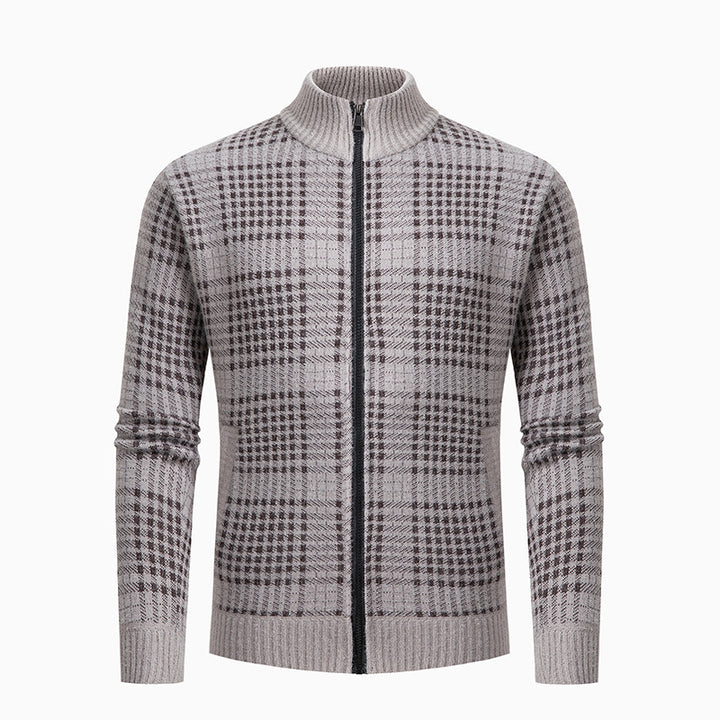 Elegant knit jacket for men with a modern check pattern and a high collar Lune London