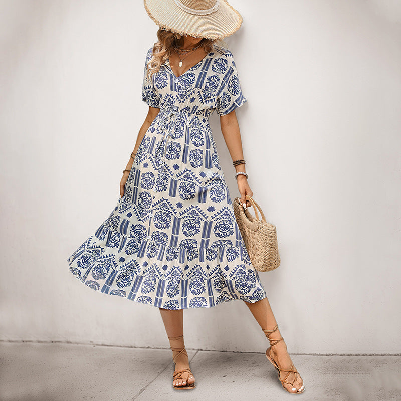 Midi dress for women with drawstring waist and floral pattern Lune London