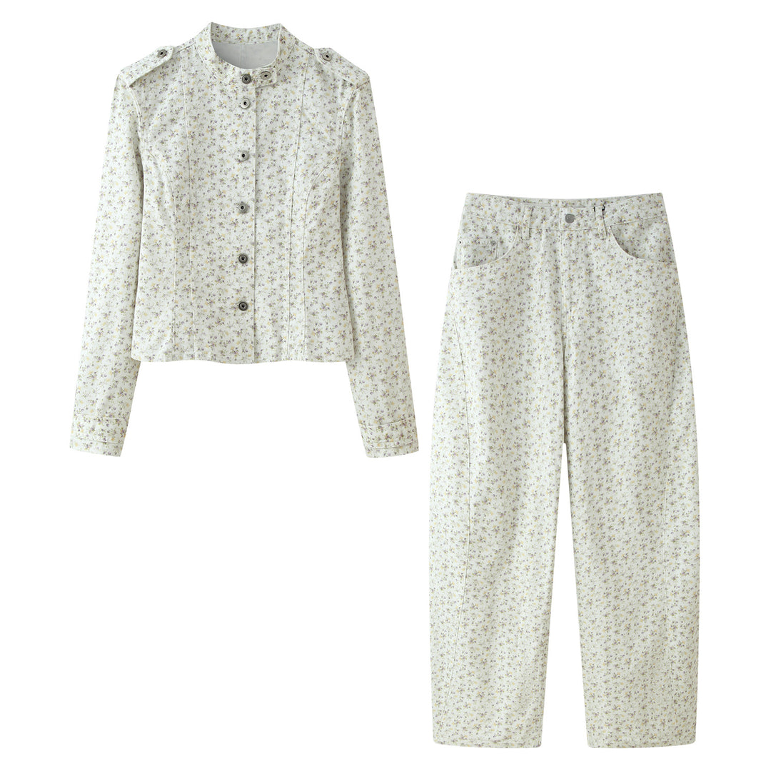 Women's high-waisted wide pants with floral all-over print and straight leg Amarae