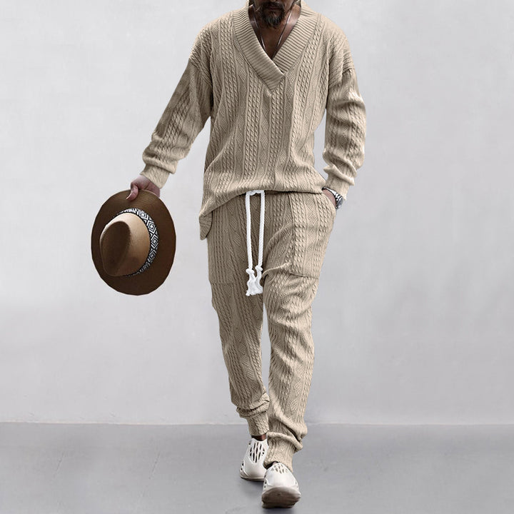 Men's knitted suit with V-neck and drawstring Lune London