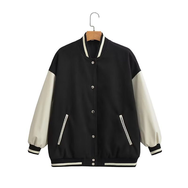 Veste de collège décontractée pour femmes avec des accents de manche contrastants et des poches pratiques Chic & Stil