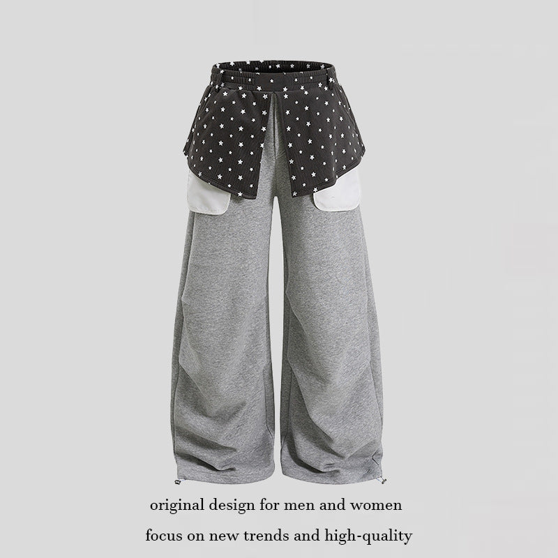 Ladies Wide Palazzo Lounge Pants with Layer Insert, Star Application & Large Contrast Pockets Amarae