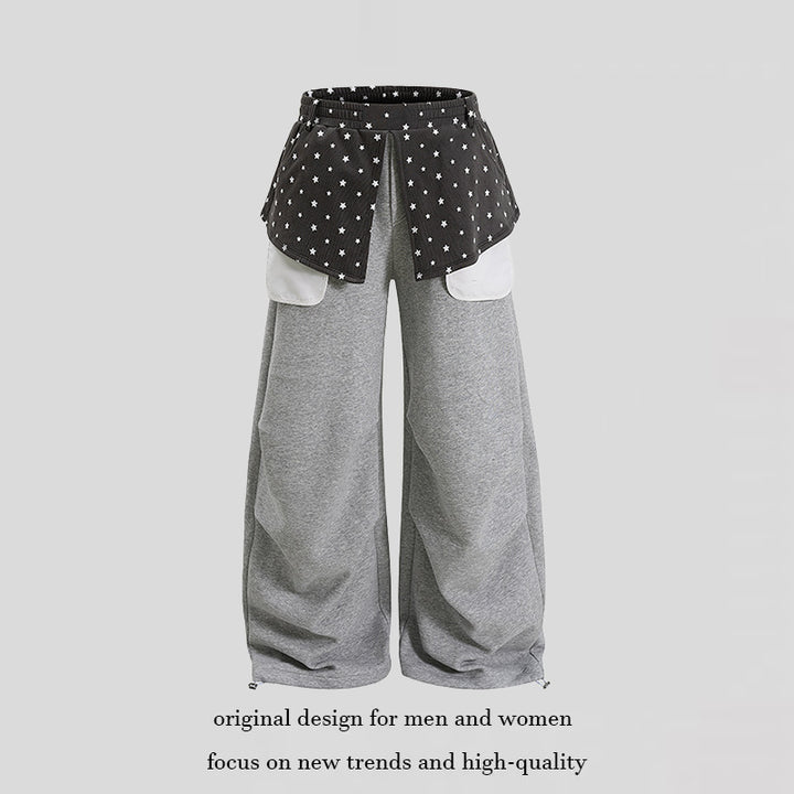 Ladies Wide Palazzo Lounge Pants with Layer Insert, Star Application & Large Contrast Pockets Amarae