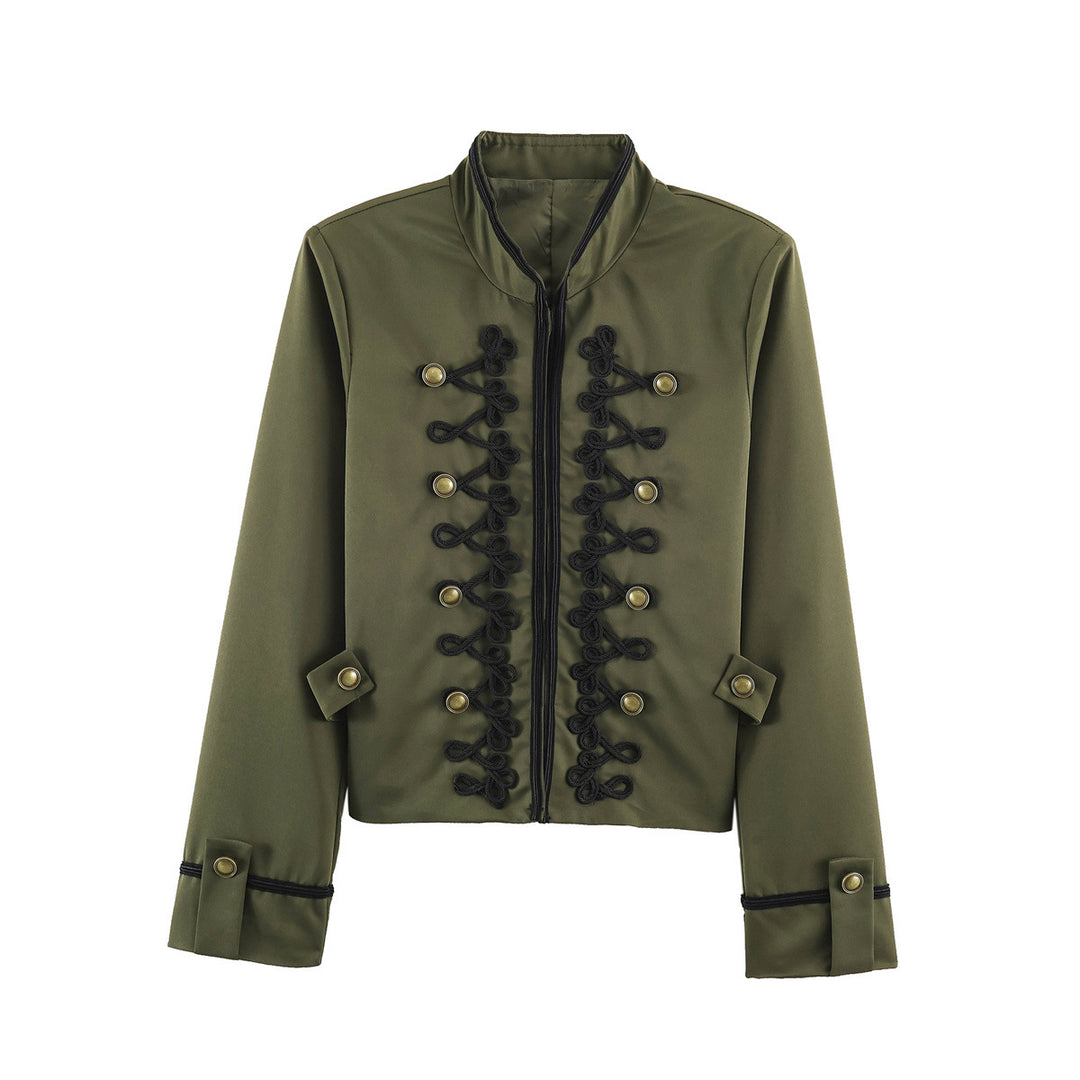 Women's Cropped Jacket in Sailor-Military Mix with Decorative Cords and Brass Buttons Amarae