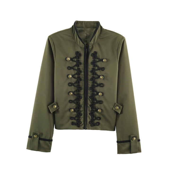 Women's Cropped Jacket in Sailor-Military Mix with Decorative Cords and Brass Buttons Amarae
