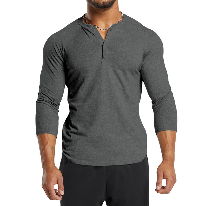 Men's Long Sleeve Henley Shirt in Breathable Cotton Blend with Button Details Lune London