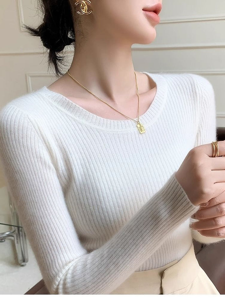 Pull-over en maille fine à côtes pour femmes avec col rond Chic & Stil