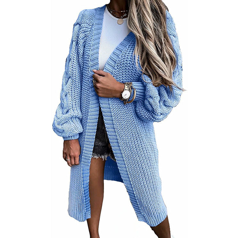 Women Long knit cardigan with voluminous sleeves and open sides Lune London