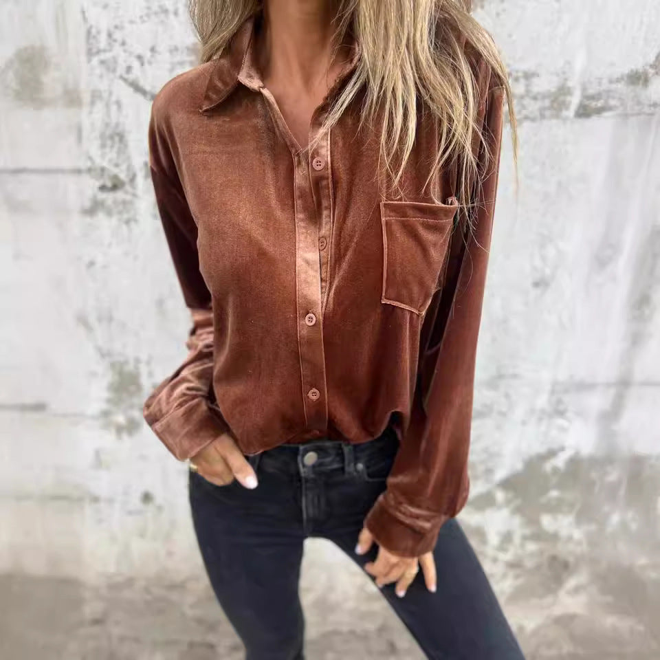 Satin top for women with elegant button placket Lune London