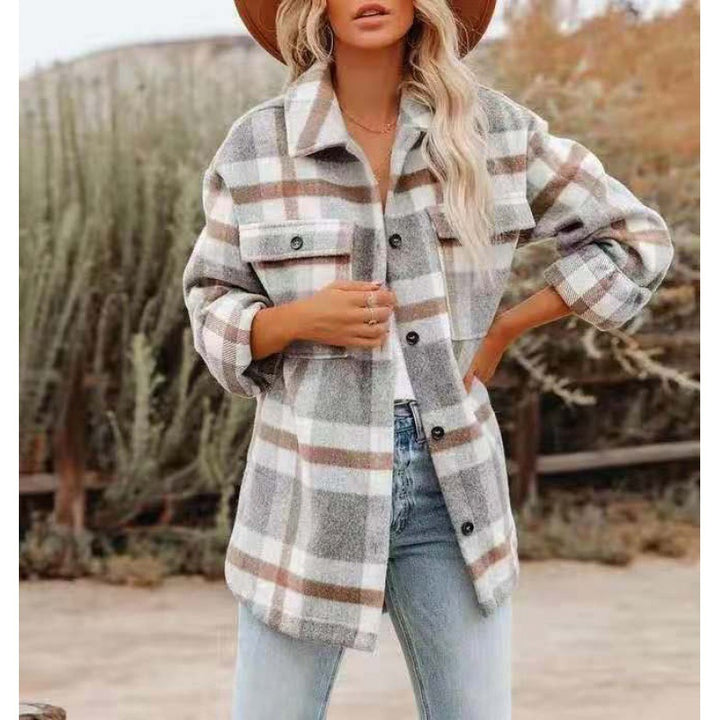 Checked blouse for women with oversized fit and pockets Lune London