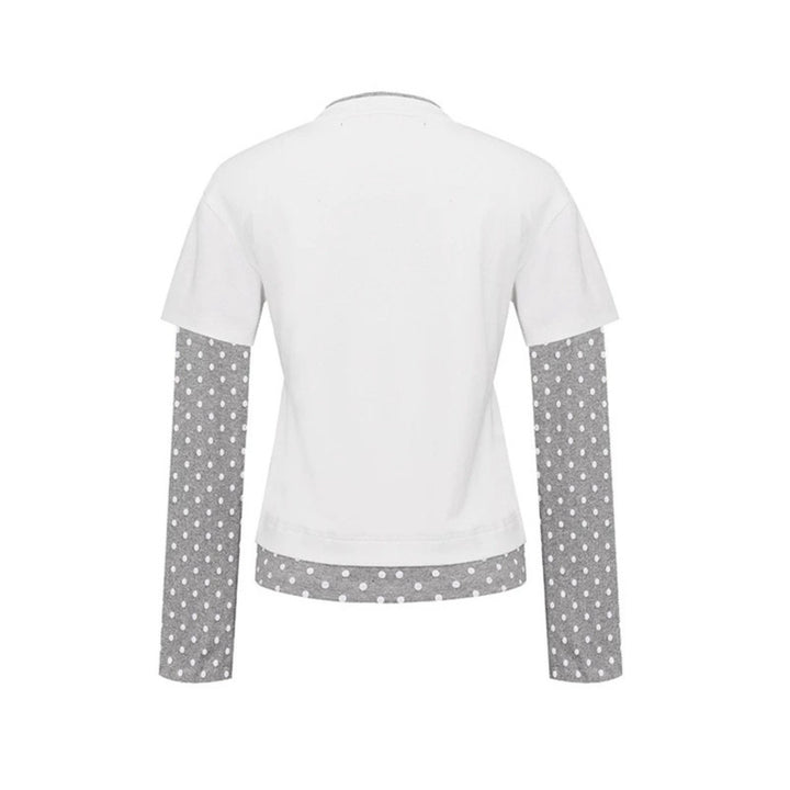 Women's Layered Long Sleeve Shirt with Polka Dot Inner Layer and Calligraphic Statement Print Amarae