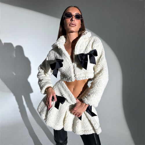Stylish hooded jacket for women with decorative knots and a voluminous fit Amarae