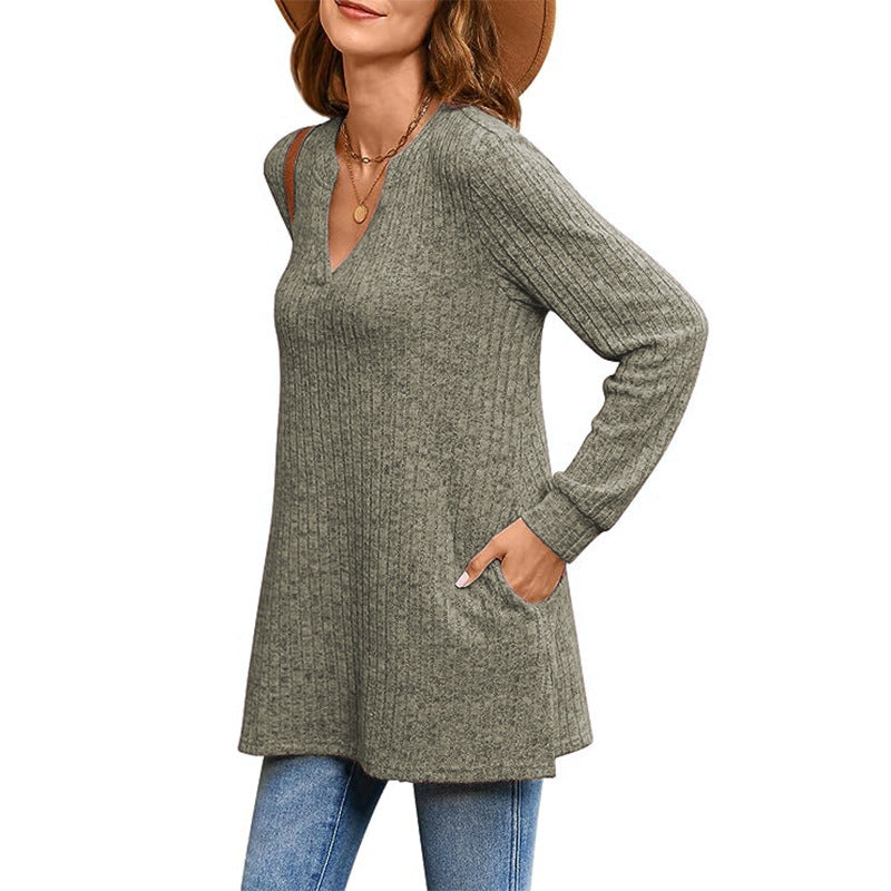 Lune London women's ribbed V-neck tunic sweater