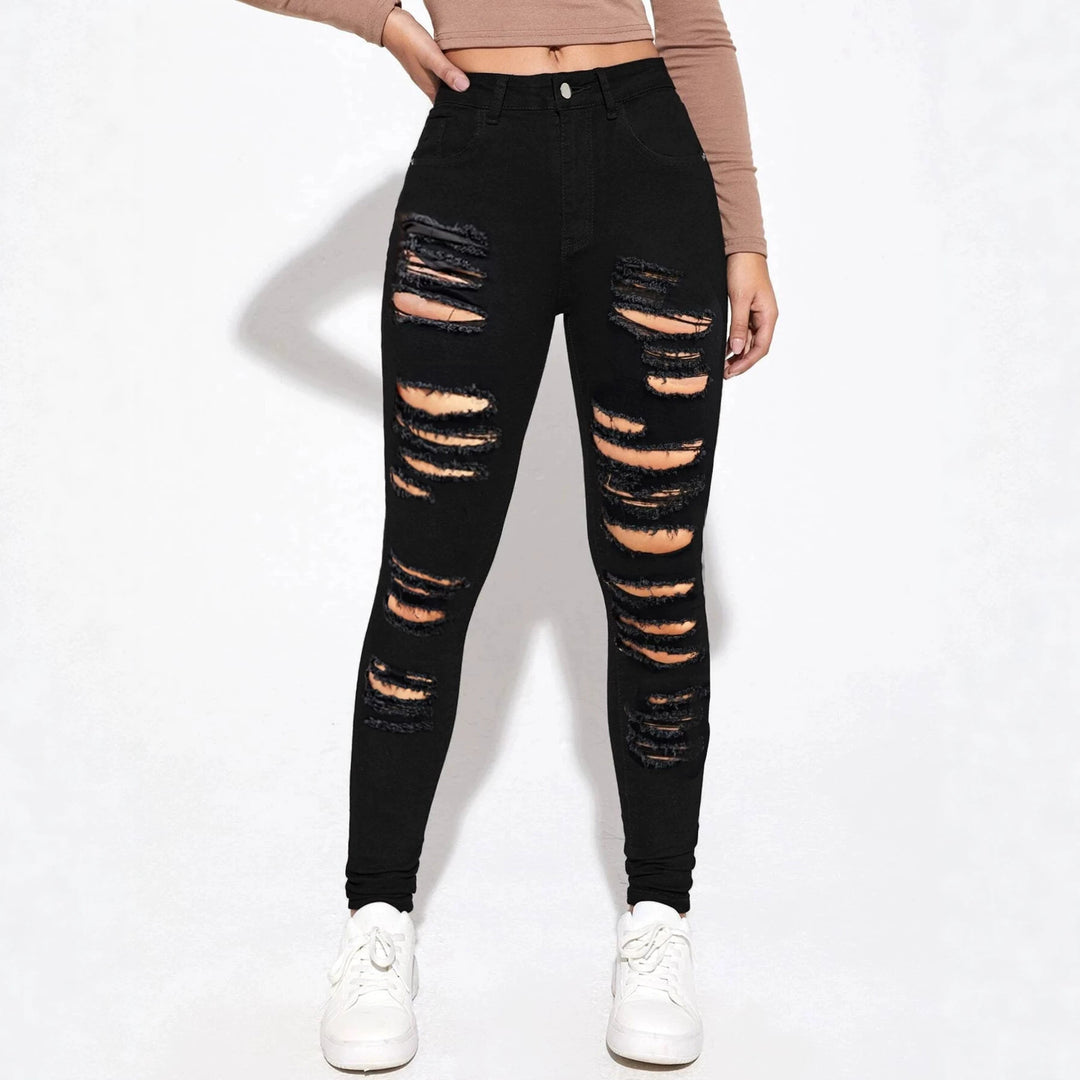 Women's high-waisted super stretch jeans in skinny fit with pronounced destroy rips Amarae