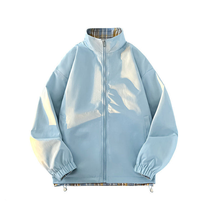 Casual windbreaker jacket for women with plaid lining and high collar Lune London