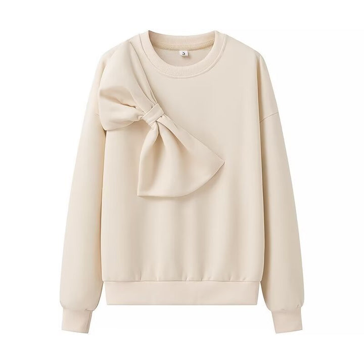 Women's sweatshirt with oversized bow appliqué and round neck Amarae