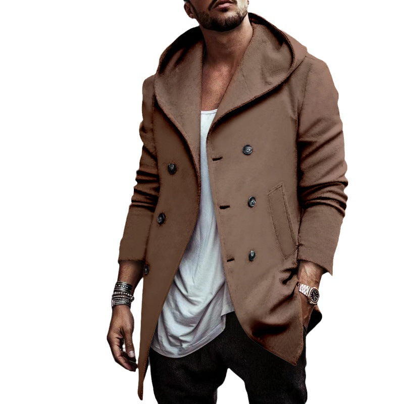 Elegant men's hoodie coat with double row of buttons and wide collar Lune London